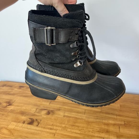 Sorel Winter Fancy Lace II Boot Black Suede Leather Snow Boots Size 7 - Picture 5 of 7